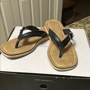 Kelly & Katie Black and Tan Sandals with Classic Thong Design